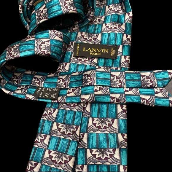 Lanvin Aqua Silk Tie Art Deco Pattern - Picture 4 of 5